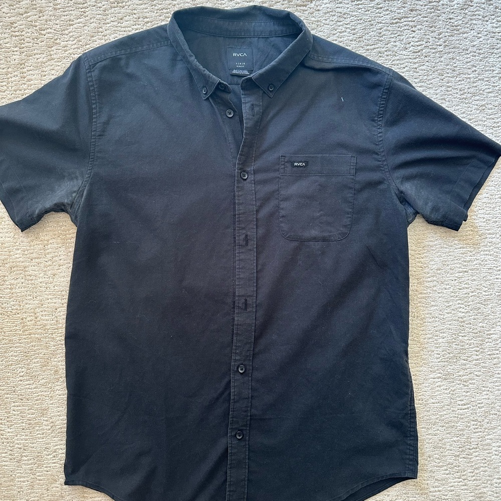 RVCA Black Button-Up Shirt - Slim Fit, L